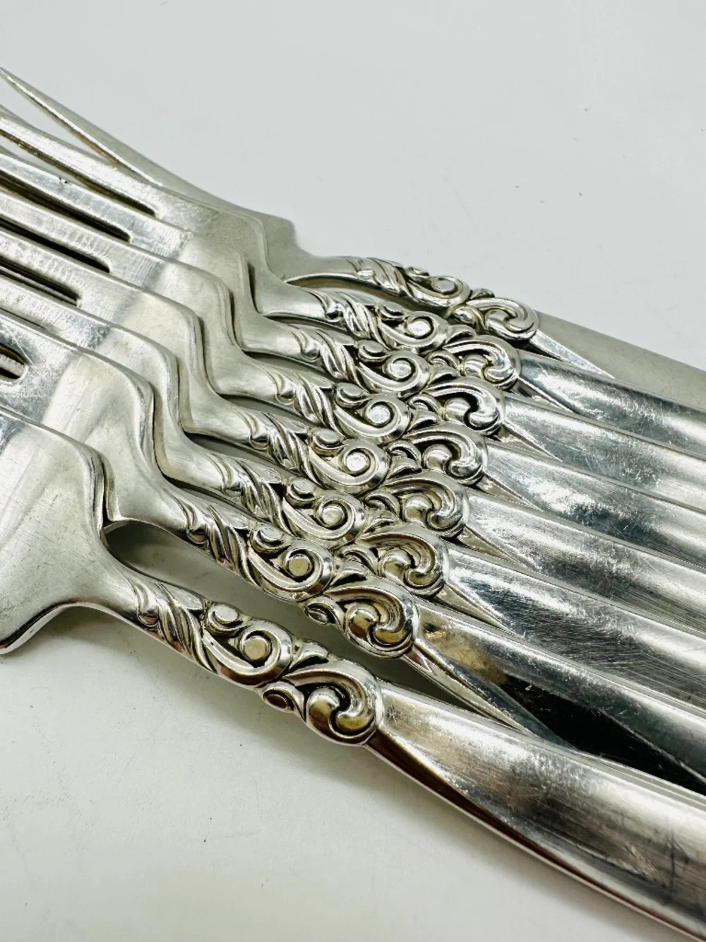 Vintage Oneida Community South Seas Salad Forks Silver-Plate Flatware Set of 8